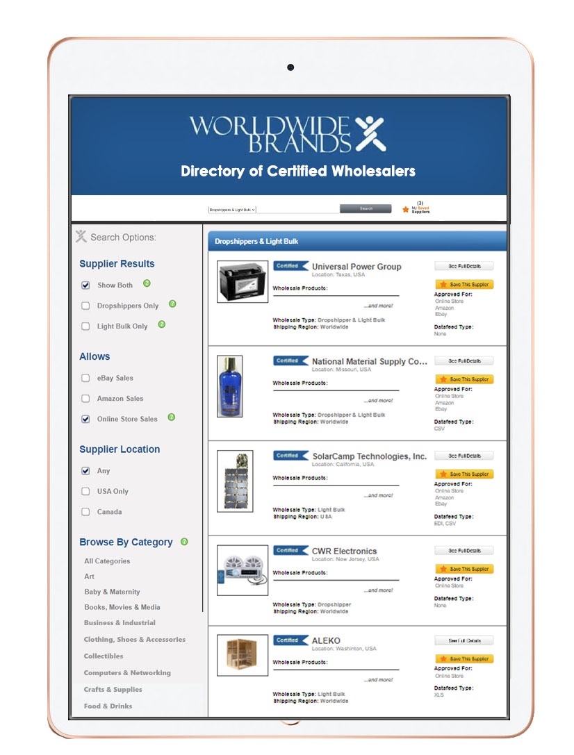 free preview image 2 Mobile Device displaying the Worldwide Brands Wholesaler Directory free Preview. (2)